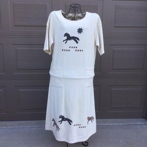 Vintage 90s Cactus Creations long Ivory Shirt Dress horses design, Women Size M